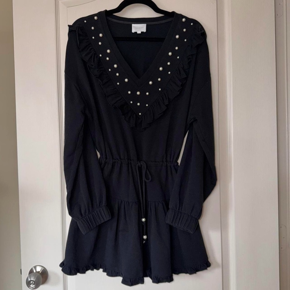 Black Mini Dress with Pearl Details